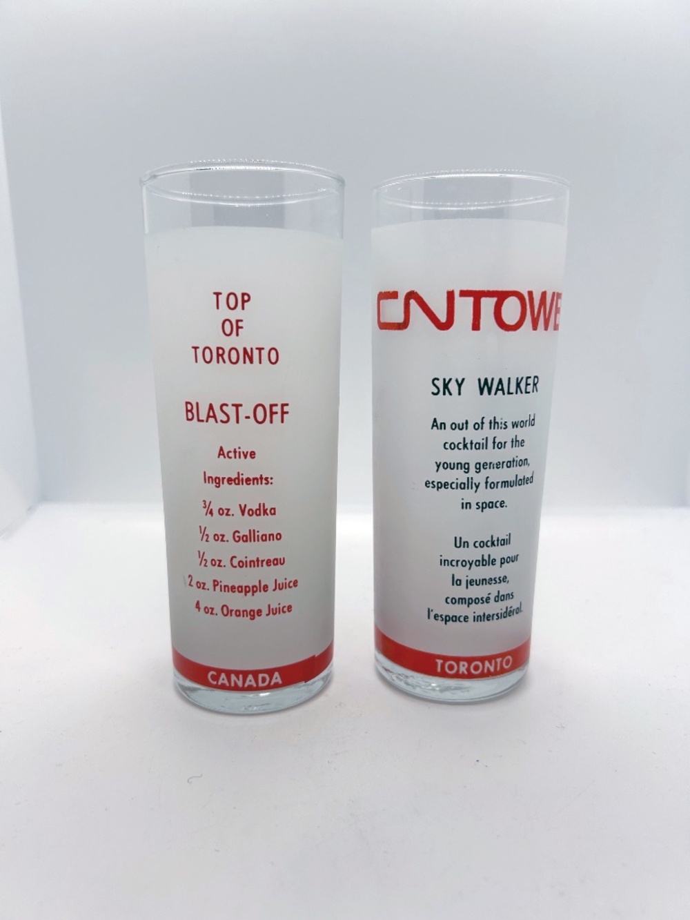 Vintage CN Tower Frosted Highball Glasses-Set of 2 Top of Toronto Cocktail Glass